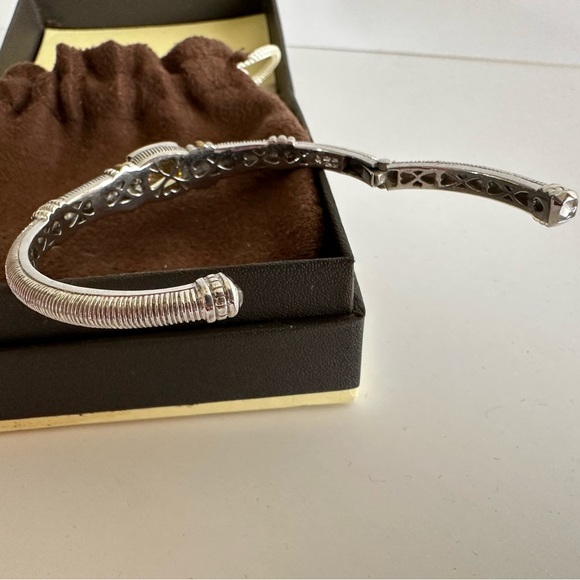 Judith Ripka Two 925 18K Hinged Canary Colored Stone, Diamond Accents - Picture 3 of 5